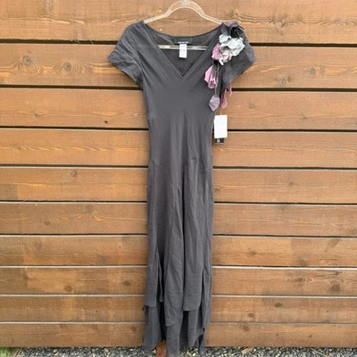 Vintage NWT 90s Y2K Jones New York Floral Appliqué Silk Maxi Dress Sz 4 Zinc - Image 1 of 4