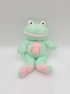 TY Pluffies Grins Frog Peluche Giocattolo Imbottito Tylux Lovey Rosa Verde 2002 - 9" - Foto 1 di 8