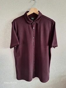 Camicia Burton Uomo Londra Borgogna Estiva Manica Corta Bottoni 100% Cotone - Foto 1 di 11