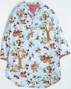 Nick & Nora Pajama Nightshirt Womens Sz XXL Sock Monkey Cherry Sleepwear Cotton - Picture 1 of 9