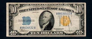 $10 1934-A Silver Certificate Yellow seal Circulated Free Shipping (B210) - Picture 1 of 2