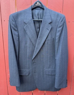 Calça vintage Burberry azul marinho terno listrado lã década de 1990 tamanho 42 cintura tamanho 34 - Imagem 1 de 4