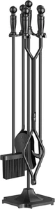 Kaminwerkzeug Set 5-teilig Schmiedeeisen Kaminset Holzofen Scheitzange Halter Tanne - Bild 1 von 9