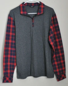 Coofandy medium 1/4 zip pull over grey with red and blue flannel arms - Picture 1 of 3