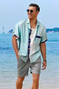 NUEVO - Camisa con botones - Para hombre 3XL 54x30 - Azul SS Poli - Pokt Ligero - Imagen 1 de 9