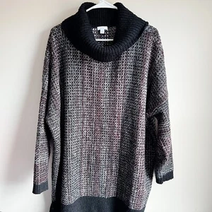 Pure J Jill schwarz meliert Rollkragen Dolman Poncho Pullover Medium Large Grob - Bild 1 von 6