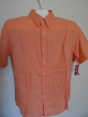 Merona Men's 100% Linen Casual Short Sleeve Shirt, Size: S, Color: Orange  () - Image 1 of 4
