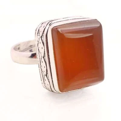 Anillo hecho a mano ajustable enchapado en plata para mujer piedras preciosas de cornalina R-400 Foto 1 de 3