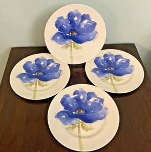 Royal Stafford BLUE POPPY BLOOM Floral 11" Dinner Plates 4 SET Dinnerware New - Picture 1 of 4