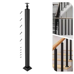 Stair Balusters Post Black Square Metal Stair Railing W/ Flat Banister Column - Picture 1 of 11