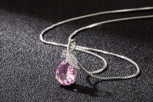 925 Sterlingsilber Halskette mit rosa Topas Anhänger UK Verkäufer - Bild 1 von 9