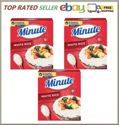 3 УПАКОВКИ - минутный мгновенный белый легкий пушистый длиннозерный рис 72 унц всего 13,5 фунтов - Изображение 1 из 4