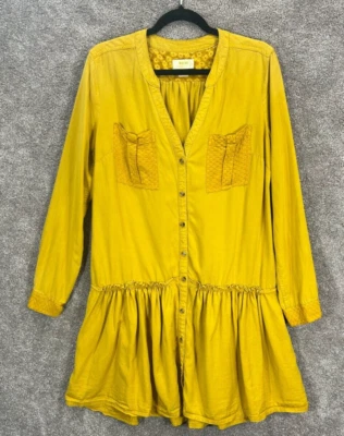 Maeve by Anthropologie Marlie Dress 8 Knee Length Mustard Yellow Button Front - Image 1 of 4