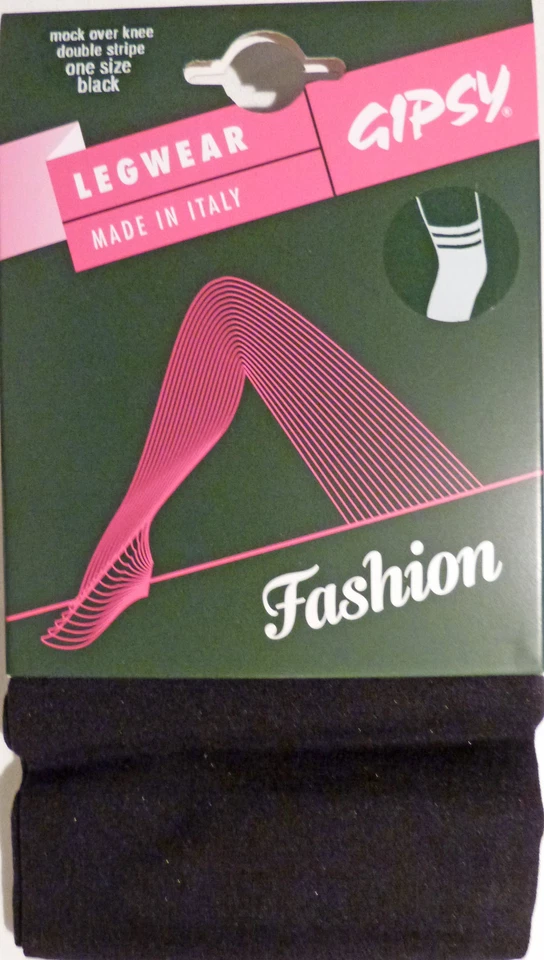Medias Gipsy Talla Única Simuladas Sobre Rodillas con Doble Raya en Negro Foto 1 de 2