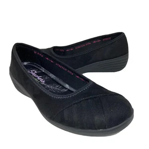 Mocasín Skechers para mujer talla 8 ajuste elástico refrigerado por aire parte superior de tela negra - Imagen 1 de 10