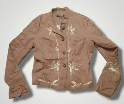 Chaqueta True Meaning Mezcla de Lino Floral Bordada Tostada Talla 6 Foto 1 de 4
