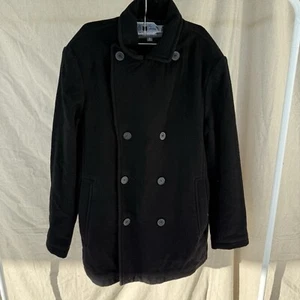 Kenneth Cole Reaction Double Breasted Black Wool Pea Coat Size Medium - Picture 1 of 8