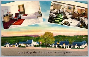 Vintage Harrisonburg Virginia VA Pure Village Court 1940er Ansicht Leinen Postkarte - Bild 1 von 2