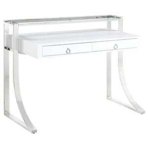 CONTEMPORARY CHROME & WHITE GLOSS OFFICE WRITING DESK FURNITURE - Picture 1 of 11
