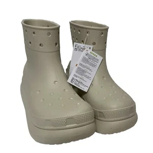 Crocs Classic Crush Rain Boots Boot Bone Color US Size M8/ W10 New With Tags - Picture 1 of 9