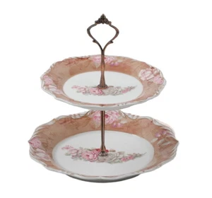 2 Tier Porcelain Cake Stand Afternoon Tea Wedding Plates Party Tableware Floral - Picture 1 of 3