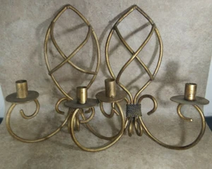 Rustic Candle Holder Heavy Metal Wall Sconce Set Of Two Decor Gold-Tone Mexico - Picture 1 of 7