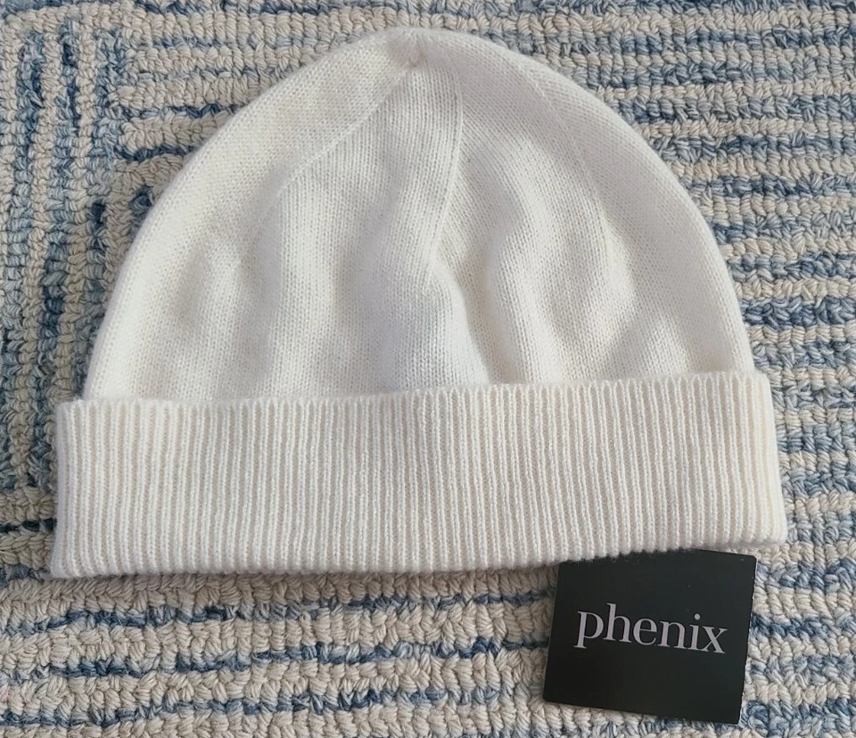 Women's Phenix Cashmere Ribbed Cuff Beanie One Size Ivory