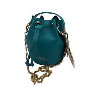 Anna Paola Italian Leather Pebbled Bucket Bag Teal Crossbody Handbag Purse