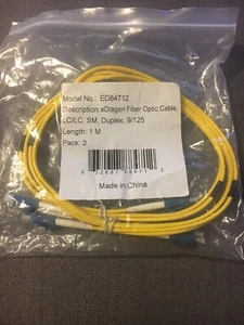 2 Pack eDragon ED84712 Fiber Optic Cable LC/LC Singlemode Duplex 9/125, 1m, 3.2' - Picture 1 of 3