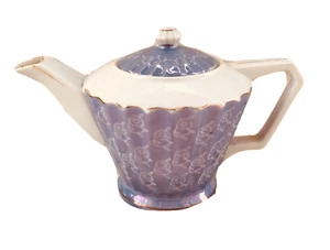 Violet/Blue & White Vintage Porcelain Lusterware Teapot, Japan 6" Tall - Picture 1 of 9
