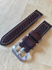 Gelochtes Uhrband Armband Kalbsleder Nappa, braun, extra weich, Retro, 20-24mm - Bild 1 von 2