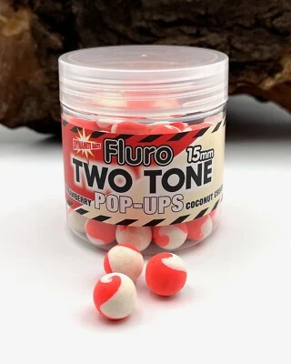 Dynamite Baits Fluro Two Tone Pop Ups Strawberry & Coconut 15mm 80g Angelfutter - Bild 1 von 3