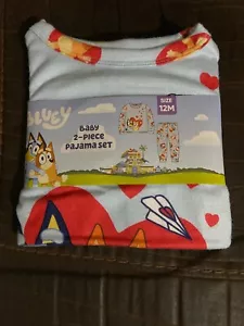 BLUEY Pajamas Boys Girls Toddler Size 12M Shirt Pants Set Heart NWT - Picture 1 of 2