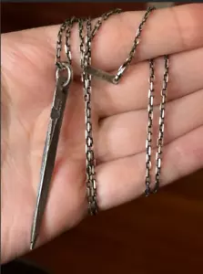 Handmade Unique Necklace Men Long Spear Spike Pendant in Oxidized 925 Silver 30" - Picture 1 of 8