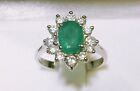 14k white gold ring womens jewelry fashion green emerald 1.45c and zircons Gemst