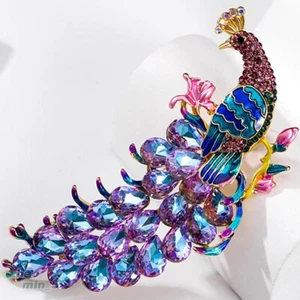Rhinestone Peacock Brooch Pin Enamel Crystal Brooches Wedding Lapel Jewelry Gift - Picture 1 of 5