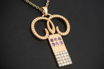 Jazychic Widder Sternzeichen Anhänger Pink Saphir Diamanten Roségold 750 Schmuck - Bild 1 von 4