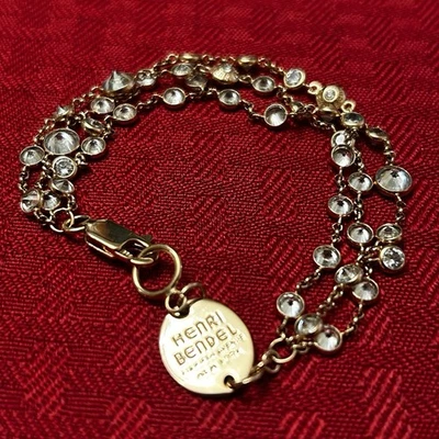 Henri Bendel EUC .925 Sterling Vermeil Rose Gold Tri-strand Crystal Bracelet  - Image 1 of 4