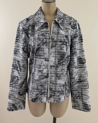 Chaqueta elástica JOSEPH RIBKOFF para mujer talla 12 negra blanca floral cachemira cremallera completa Foto 1 de 4
