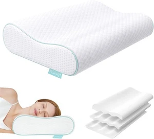 Cervical Neck Pillow, Side Queen Size: 23.6 x 13.8 x 4.7/3.9 inches, Green - Picture 1 of 7