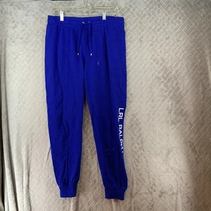 Ralph Lauren LRL Damen L Jogginghose Blau Logo Tapered Leg High Rise Fleckig - Bild 1 von 17