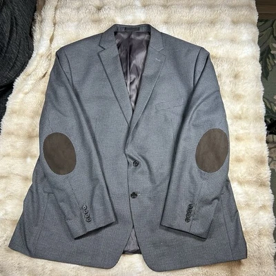 Lauren Ralph Lauren Sport Coat Mens 54L Blue Plaid Polyester Brown Elbow Patches - Image 1 of 4