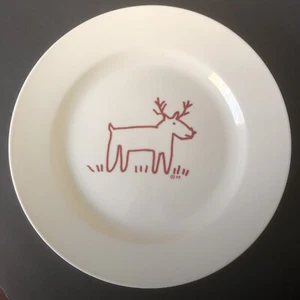 Crate & Barrel Christmas Red Reindeer 12.25" Plate Platter Trish Richman At Home - Picture 1 of 12
