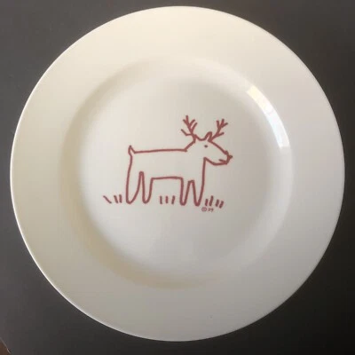 Crate & Barrel Christmas Red Reindeer 12.25" Plate Platter Trish Richman At Home - Image 1 of 4