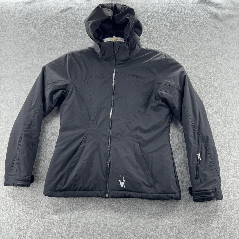 Chaqueta aislante Spyder para mujer talla 10 negra cremallera completa con capucha costura sellada Foto 1 de 4