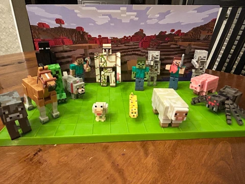 Minecraft Action Figure lot of 18; 7 characters 8 animals 3 blocks;1 background Cover