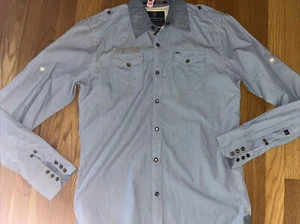 Scotch & Soda Herren Hemd Pearl Snap gestreift Roll Up Ärmel Taschen blau Größe M - Bild 1 von 9