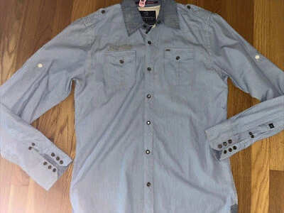 Camisa Scotch & Soda Para Hombres Perla A Presión Rayas Manga Enrollable Bolsillos Azul Talla M Foto 1 de 4