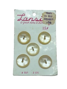 5 Vintage 2-Hole Lansing Buttons Ivory Pearlescent Round Dome Original Card 3/4" - Picture 1 of 6
