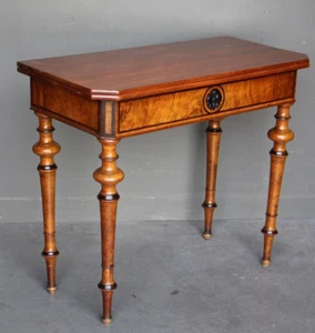 Antique Blonde Biedermeier fold over tea table ebony inlay console dining Danish - Picture 1 of 11